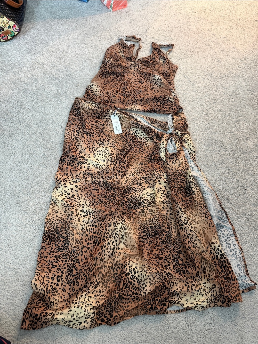 Leopard Print Brown Women's Swim Coverup Maxi Dress